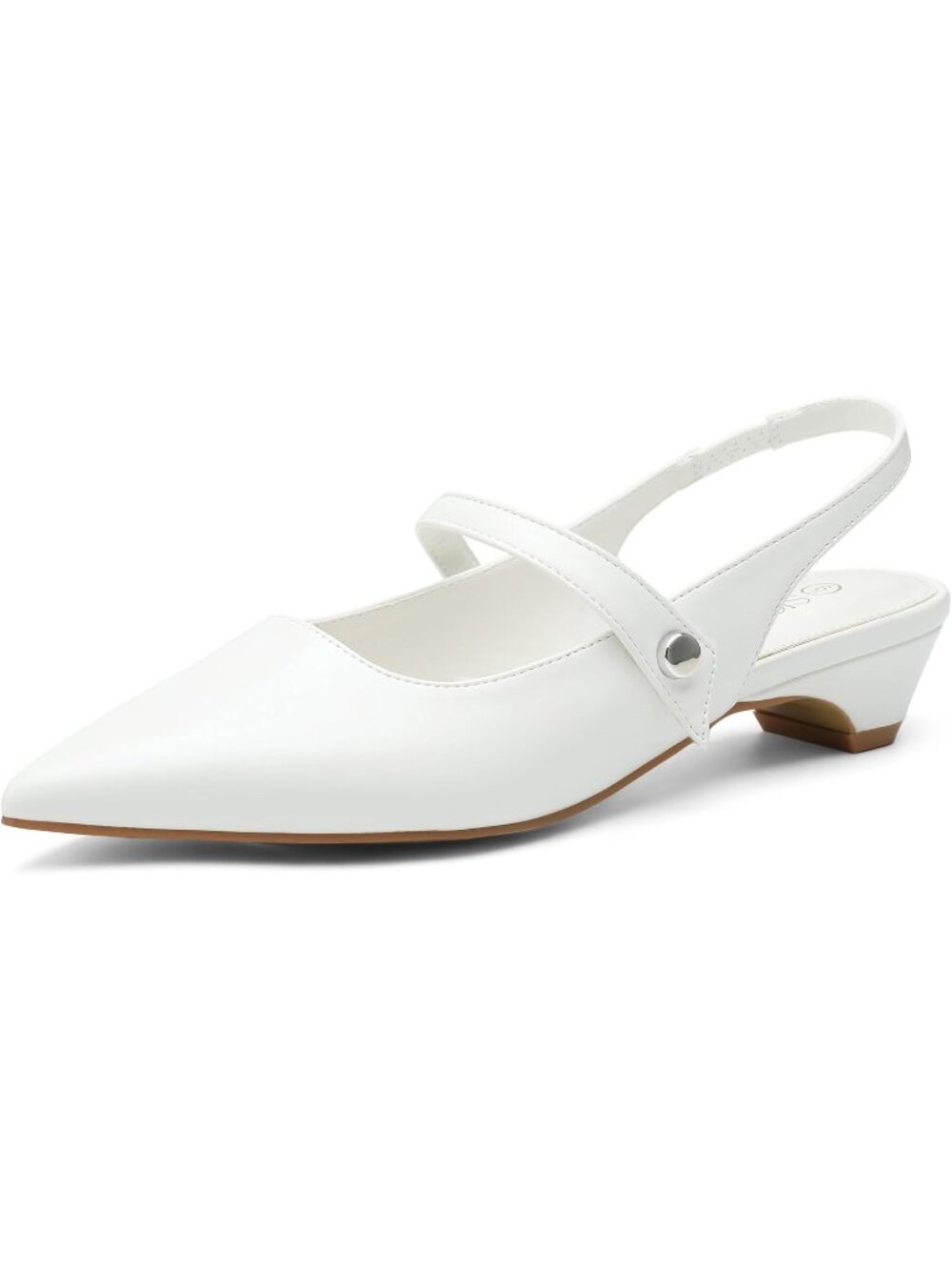 Women's White Bead Comfortable Slingback Low Heels Flower Ankle Strap Sandals